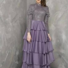 Woman Wholesale Glamour Luxury  Layered Dress Long Sleeve Purple  Color Fv 109