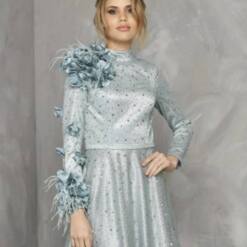 Woman Majestic Party Engagement Gown Full Embroidered Dress Silver Color Fv 108 3 From Turkey woman wholesale classic chic long sleeve sequins black dress fv 107