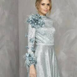 Woman Majestic Party Engagement Gown Full Embroidered Dress Silver Color Fv 108 4 From Turkey woman wholesale classic chic long sleeve sequins black dress fv 107