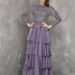 Woman Wholesale Glamour Luxury Layered Dress Long Sleeve Purple Color Fv 109 8 From Turkey woman wholesale classic chic long sleeve sequins black dress fv 107