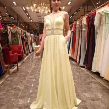 Long Prom Evening Dress Gown Haute Couture Sweep Train Sleeveless Wholesale 4785