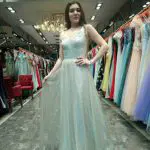 Sequin Elegant Prom Evening Gowns Tulle Sweep Train Sleeveless Wholesale 4478