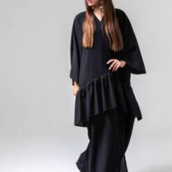amazon abaya nero con dettagli volant a237224bk