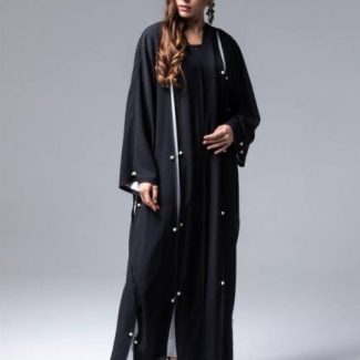 Chic GANJ Pearl Detailed Black Abaya A237220BK...