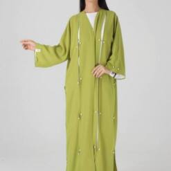 lussuoso abaya verde con dettagli in perle ganj a237220gr