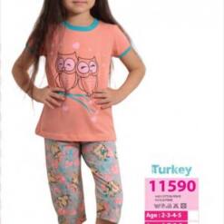 Kız Çocuk Sevimli Yumuşacık Pamuklu Pijama Takımı 11595 ym1