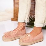 ShowLife Pink Suede Slip On Decorated Espadrilles Women Flats