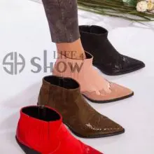 Leather Booties for Women Western Style Pointed Toe ShowLife4 NEW 2021
