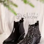 Black Leather Booties for Women Snakeskin Ankle Boots Best ShowLife4 NEW 2021