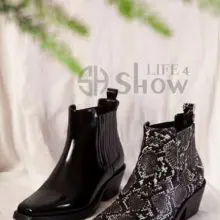 Black Leather Booties for Women Sn