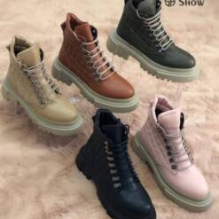 Bottines de motard à lacets pour femmes, style combat, talon bas, Showlife4, neuves