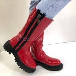 brillantes bottes mi-mollet en cuir pour femmes showlife4 styles d'automne