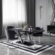 Versace Dining Set Furniture Modern STYLISH Black 9 Pieces