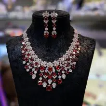 Kristin Bridal Necklace & Earring Set Amazing RED Zircon...