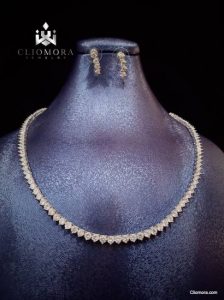 Terrific Cliomora Diamond Necklace & Earrings Set CZ Cubic Zirconia ZKS59