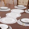 طقم مفارش ومفرش طاولة أمريكي - 7 قطع، 9 قطع، 13 قطعة، مطرز، مصنوع من تركيا مجموعة مفارش وعداء الخدمة الأمريكية - مجموعات رسم مطرزة 7 × 9 × 13 × قطعة