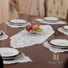 rosalindahome brand complete table setting: table runner and 6,8,12 placemats - versatile lace doilies for dressers and dining tables - elegant dining table decor