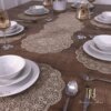 مجموعة مفارش وعداء أنيقة من إليانور - 7 × 9 × 13 قطعة مجموعات رسم مطرزة