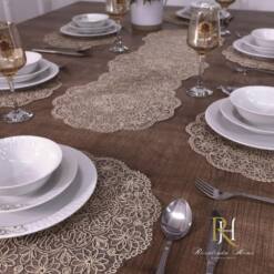 Eleanor Elegant Service Placemat And Runner Set - 7X 9X 13X Piece Embroidered Draw Sets 8 From Turkey eleanor elegant service placemat and runner set - 7x 9x 13x piece embroidered draw sets