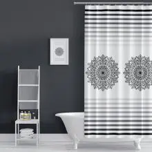 검은색 줄무늬 욕실 커튼 - 70.87 x 78.74인치(180x200cm) 샤워 커튼