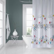 彩色树枝和鸟图案浴室窗帘 - 71 x 79 英寸（180x200 厘米）C 环浴帘