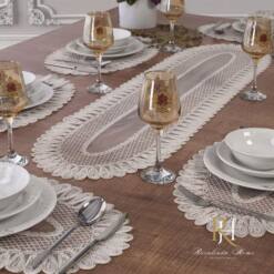 Isabella American Service Placemat And Runner Set - Embroidered 7 From Turkey table placemats 13.8 x 17.7 inches