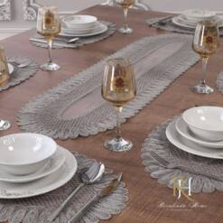 Isabella American Service Placemat And Runner Set - Embroidered 6 From Turkey table placemats 13.8 x 17.7 inches