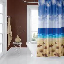 海沙景观图案浴室窗帘 - 71 x 79 英寸（180x200 厘米）豪华