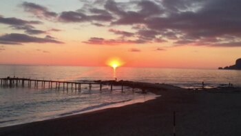 amazing beautiful sunset beach scene at alanya, antalya, turkey