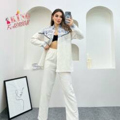 women shirt pants set printed linen size 38-46 - stylish and comfortable outfit