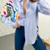Camisa de mujer joven primavera verano tela satanás europea 38-48 - pieza de moda elegante y moderna
