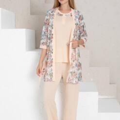 Completo pigiama da donna in pizzo color salmone, confezione regalo 2329