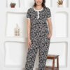 Siyah Çiçek Desenli Penye Pamuklu Bayan Pijama Takımı 2794KY