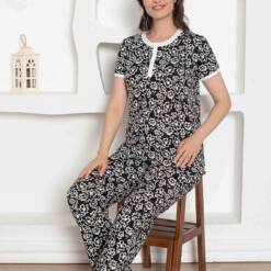 Black Floral Patterned Combed Cotton Lady Pijama Set 2794Ky 5 From Turkey t3222 td 1 2