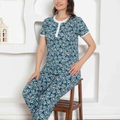Indigo Patterned Flower Combed Cotton Lady Pijama Set 2794Ky 5 From Turkey t3223 td 1 2