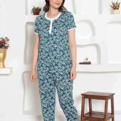 Indigo Patterned Flower Combed Cotton Lady Pijama Set 2794Ky 6 From Turkey t3223 td 1 3