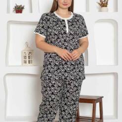 Black Floral Patterned Large Size Lady Pijama Set 2794Ky Home 5 From Turkey t3228 td 1 2
