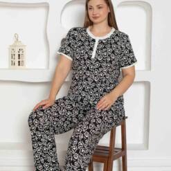 Black Floral Patterned Large Size Lady Pijama Set 2794Ky Home 7 From Turkey t3228 td 1 4