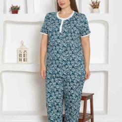 Indigo Floral Patterned Large Size Lady Pijama Set 2794Ky Home 5 From Turkey t3229 td 1 2