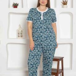 Indigo Floral Patterned Large Size Lady Pijama Set 2794Ky Home 6 From Turkey t3229 td 1 3