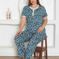 Indigo Floral Patterned Large Size Lady Pijama Set 2794Ky Home 7 From Turkey t3229 td 1 4