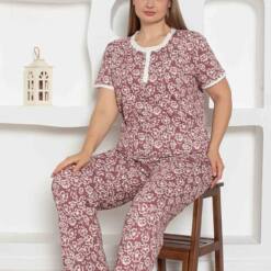Rose Dried Flower Patterned Large Size Lady Pijama Set 2794Ky Home 7 From Turkey t3230 td 1 4