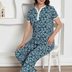 Indigo Patterned Flower Combed Cotton Lady Pijama Set 2795Ky 5 From Turkey t3267 td 1 2