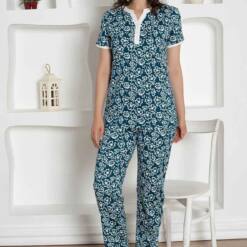 Indigo Patterned Flower Combed Cotton Lady Pijama Set 2795Ky 6 From Turkey t3267 td 1 3