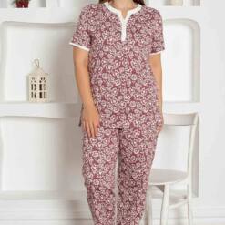 Rose Dried Flower Patterned Large Size Lady Pijama Set 2795KY Home