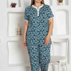 Indigo Floral Patterned Large Size Lady Pijama Set 2795Ky Home 5 From Turkey t3270 td 1 2