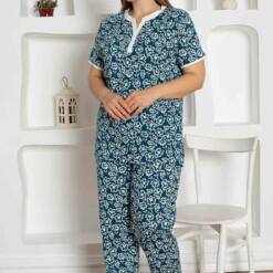 Indigo Floral Patterned Large Size Lady Pijama Set 2795Ky Home 6 From Turkey t3270 td 1 3