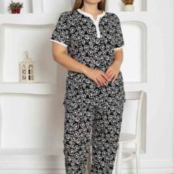 Black Floral Patterned Large Size Lady Pijama Set 2795Ky Home 5 From Turkey t3271 td 1 2