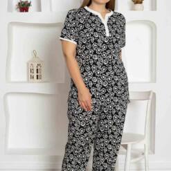 Black Floral Patterned Large Size Lady Pijama Set 2795Ky Home 6 From Turkey t3271 td 1 3