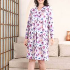 Women's Night - Flower Patterned Euzn Kol Lycra Viskon 2842UG